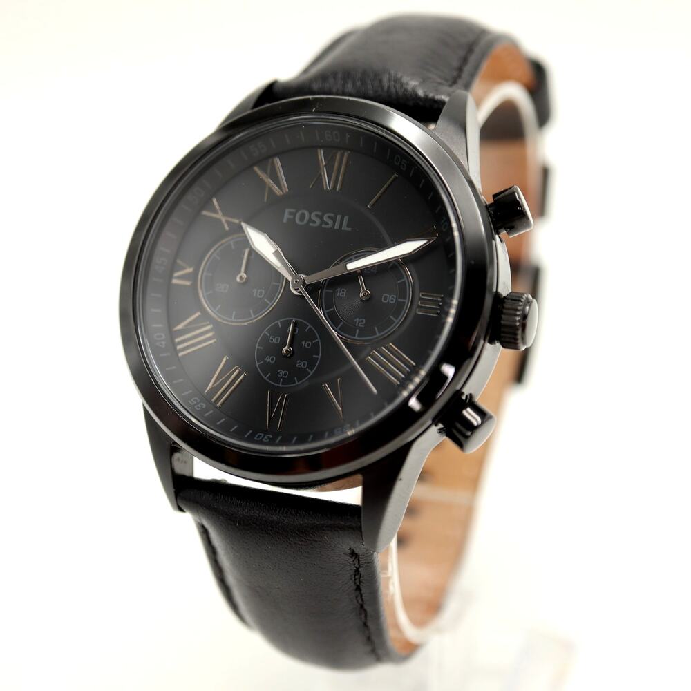 Fossil Neutra Black Stealth 43mm Chronograph Watch Leather BQ1734 w New Battery